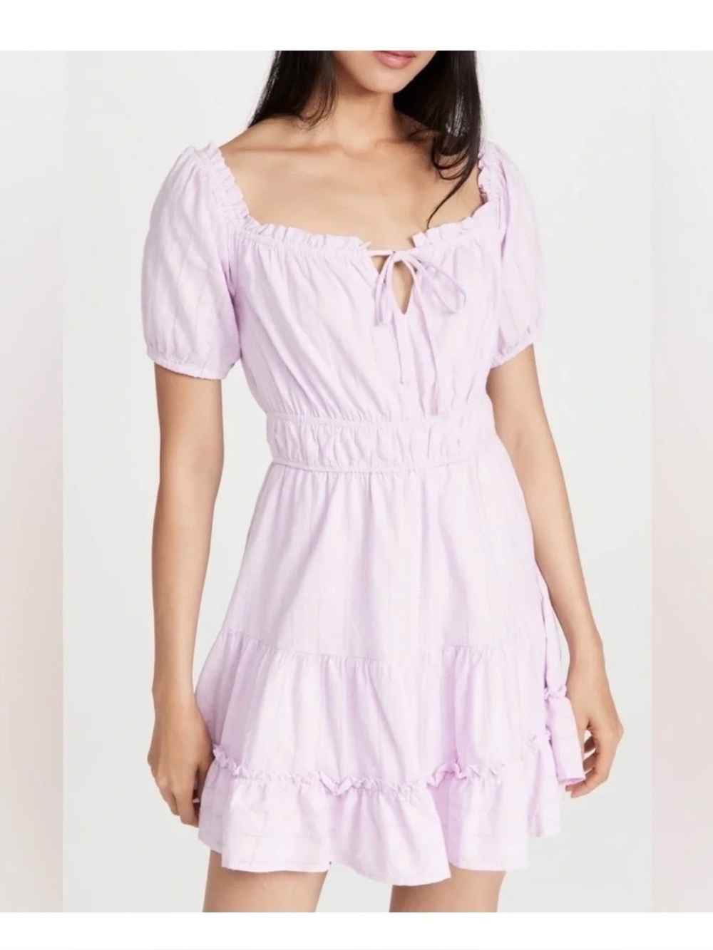 Lost + Wander Lilac Puff-Sleeve Ruffle Cotton Dress